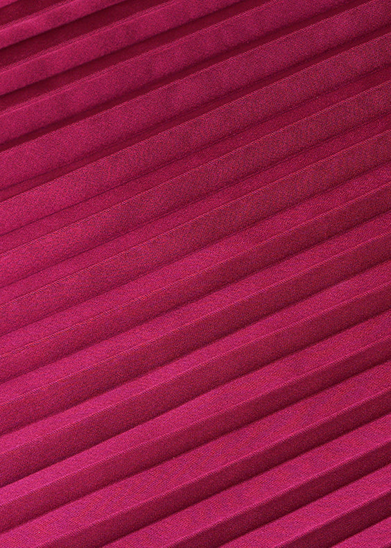Wine Red O Neck Wrinkled High Waist Silk Dresses Fall