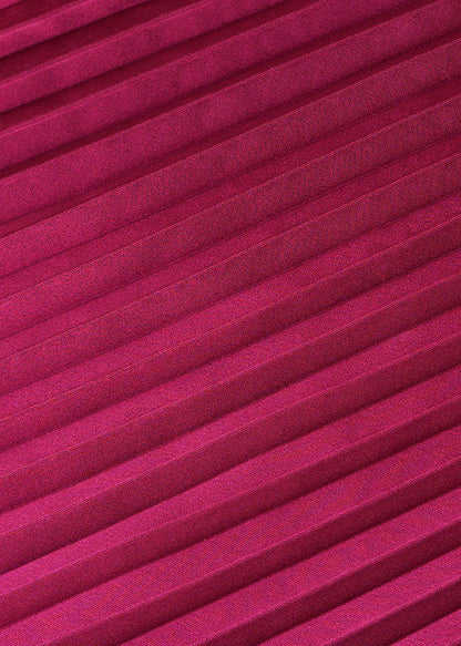 Wine Red O Neck Wrinkled High Waist Silk Dresses Fall