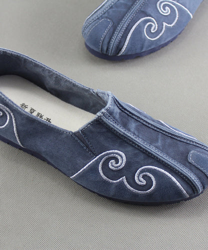 Grey Flat Feet Shoes for Cotton Fabric Stylish Embroideried Flats