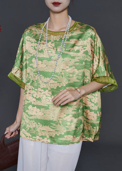 Grass Green Oversized Print Chiffon Top Summer
