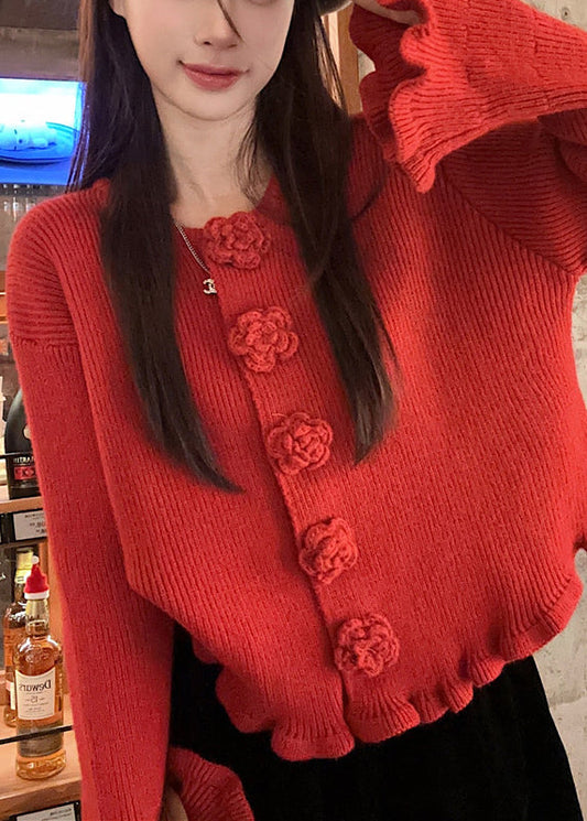 Novelty Red O Neck Knit Sweaters Fall
