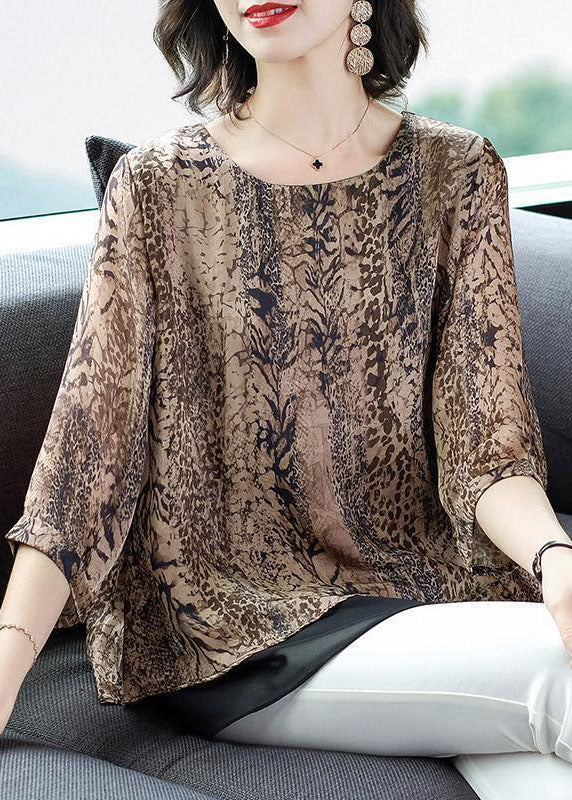 O-neck Organza Patchwork Leopard Chiffon Blouses Summer