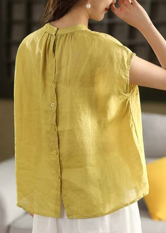 Handmade Yellow Wear on Both Sides Linen Blouse Top Summer