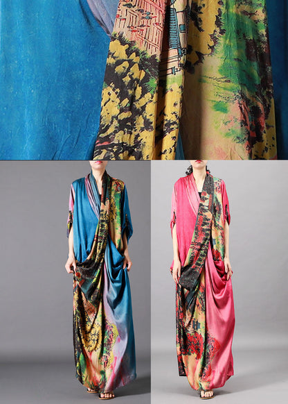 Yellow Print Bat Wing Sleeve Fall Dresses