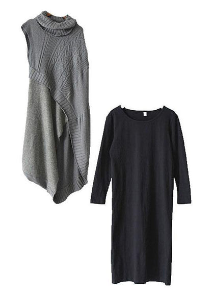 Fall New Knit Stitched Dress Two Piece Set
