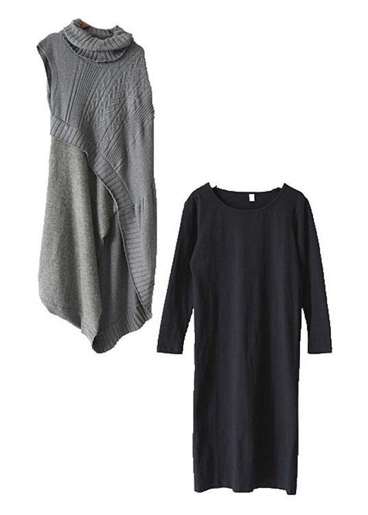 Fall New Knit Stitched Dress Two Piece Set