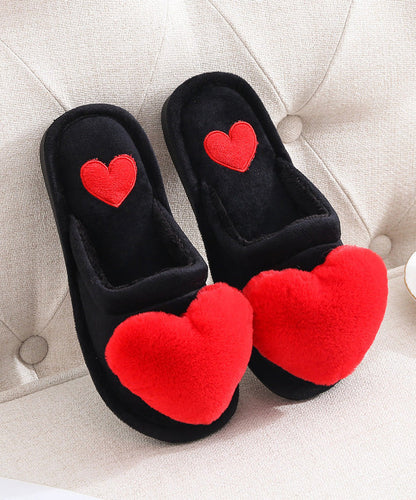Heart Splicing Slippers Shoes Pink Fuzzy Wool Lined