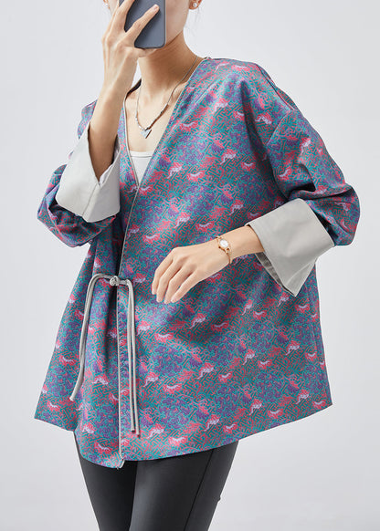 Blue Print Chinese Button Silk Jackets Spring