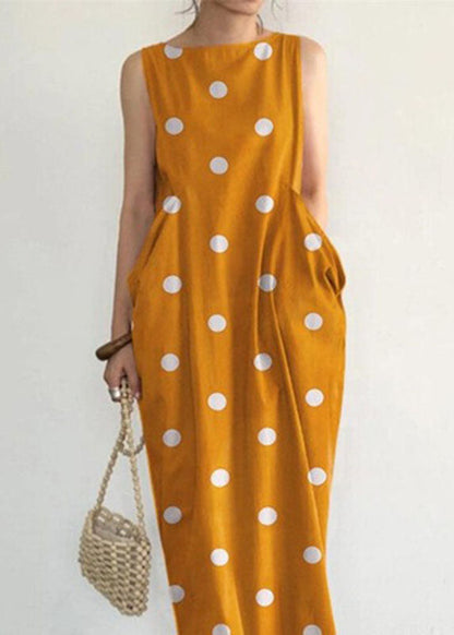 Grace Black Dot Print Pockets Long Dresses Sleeveless Summer