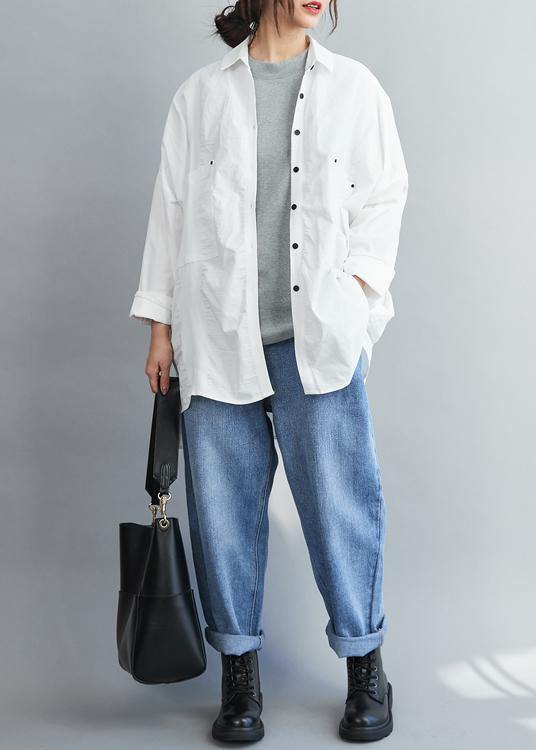 Handmade Lapel Collar Cotton Spring Clothes White Tunic Shirt