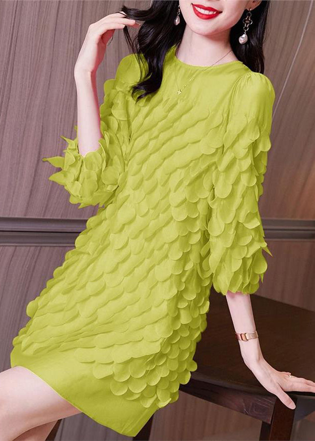 Original Design Green O-neck Patchwork Chiffon Mid Dress Spring