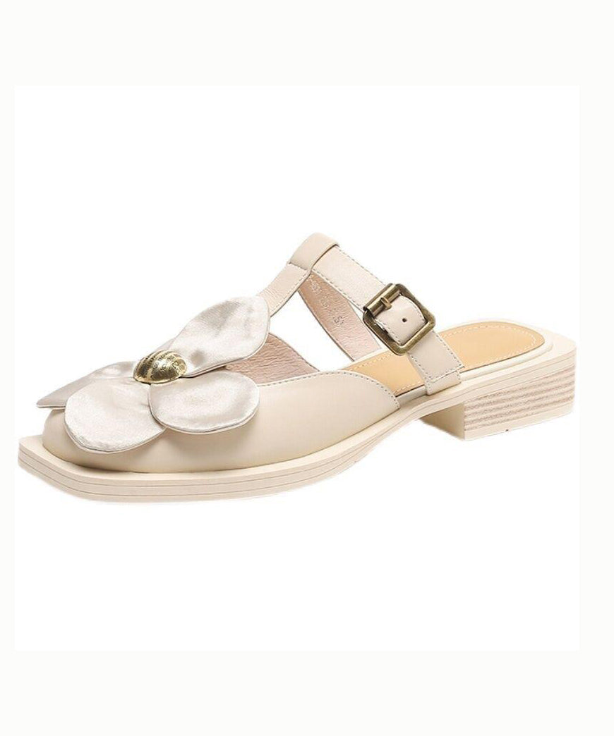 Classy Beige Splicing Hollow Out Slide Sandals