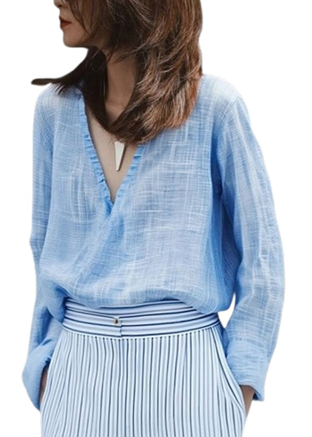 Blue V Neck Shirt Fall