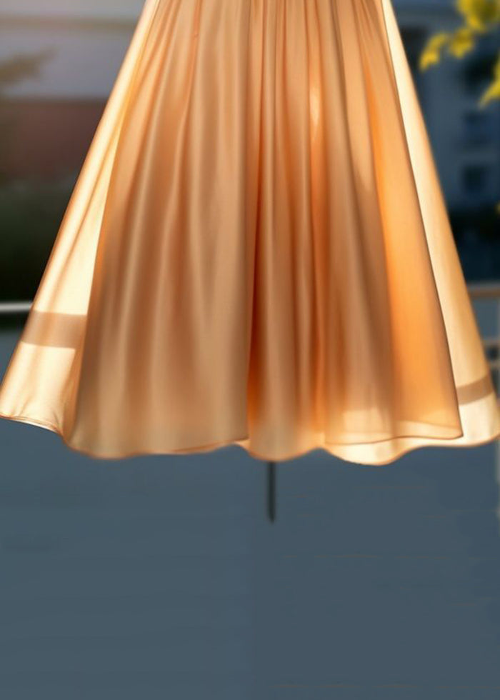Champagne Gold Embroidered High Waist Cotton Skirts Summer