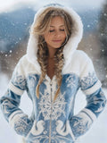 Comstylish Snowflakes Embroidered Viking Celtic Contrast Cozy Plush Hoodie