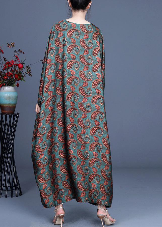 Green Print Batwing Sleeve Party Dress Summer Spring
