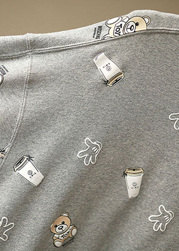 Grey Loose O-neck Print Fall Pullover Street Wear