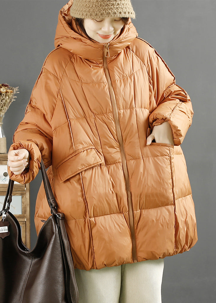 Orange Hooded Oversized Duck Down Down Jacket Winter