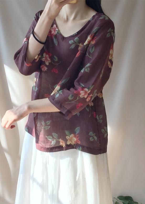 Unique V Neck Half Sleeve Clothes for Chocolate Print Shirts