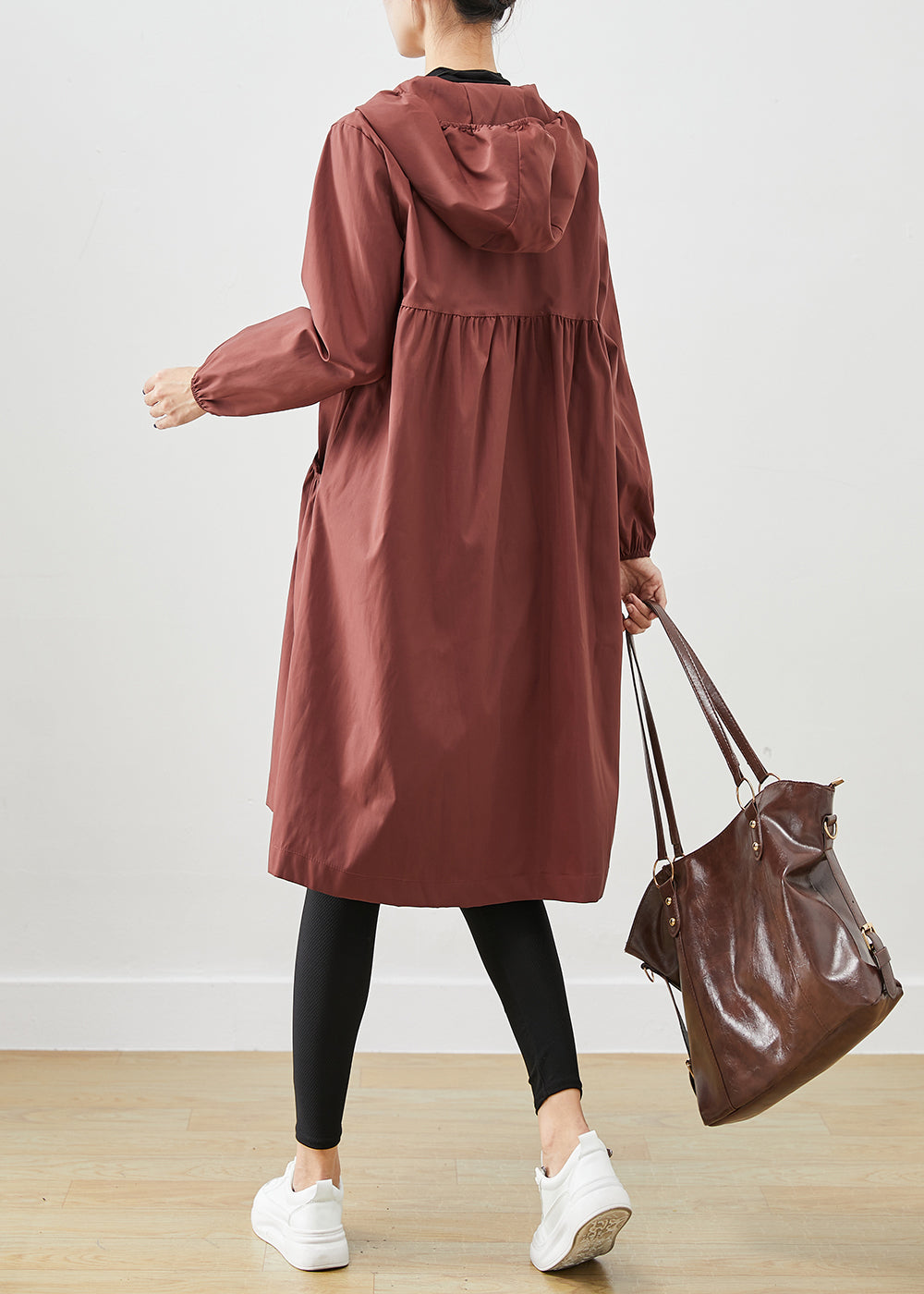 Chocolate Hooded Pockets Cotton Coats Fall