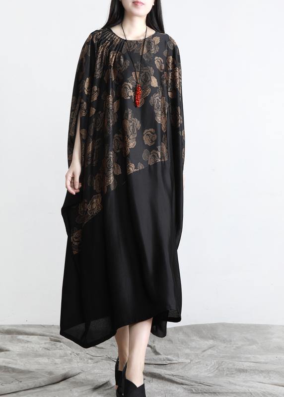 Black Print Patchwork Batwing Sleeve Party Summer Chiffon Dress