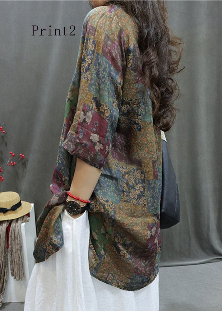 V Neck Print Cotton Mid Shirts Half Sleeve