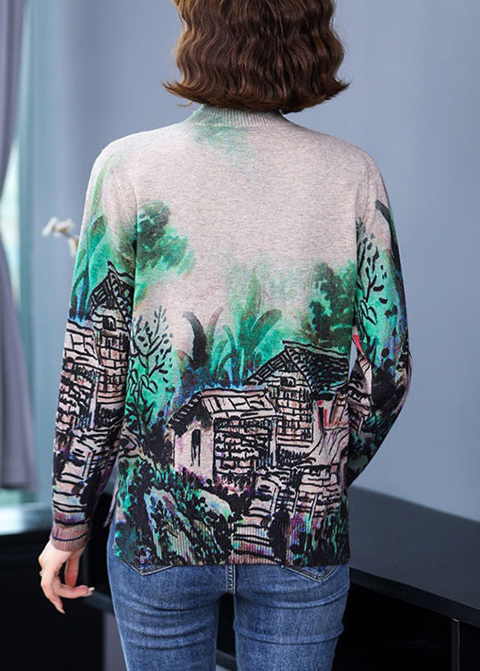 Green Zircon Cozy Cotton Knittop O-neck Long Sleeve
