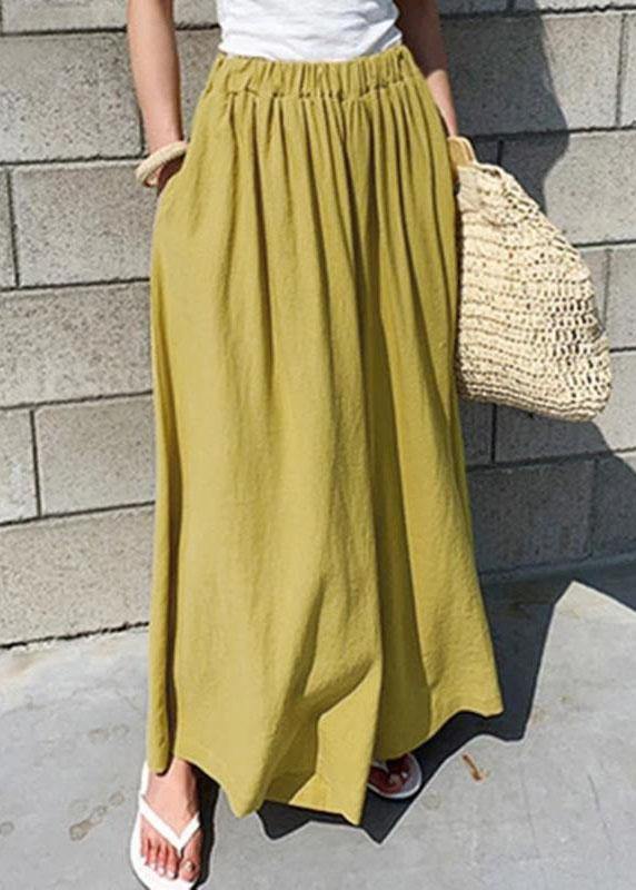 Elastic Waist Cotton Loose Wide Leg Pants With Pockets
