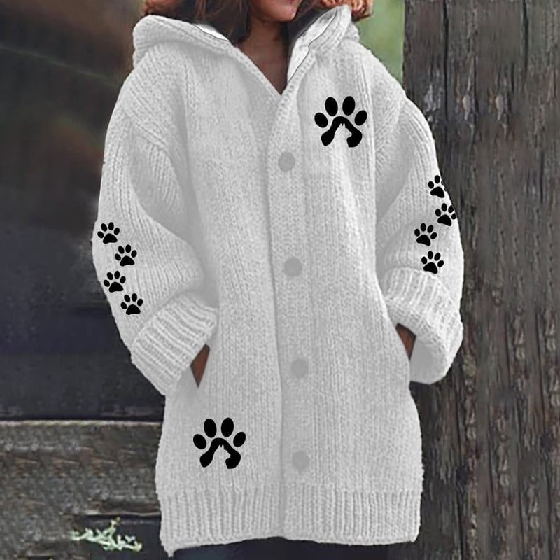 Cute Paw Print Long Sleeved Knitted Hooded Cardigan elevenforest