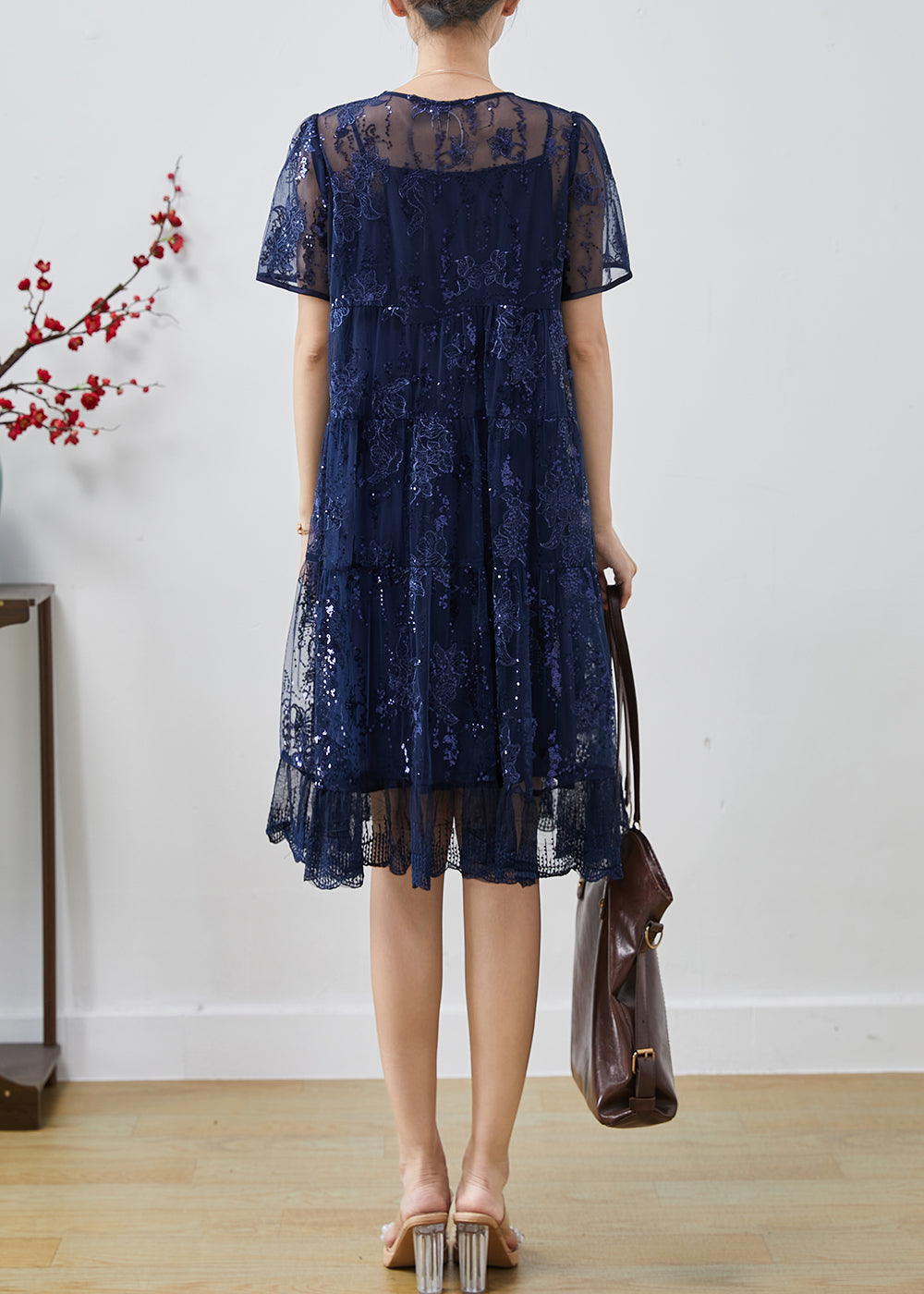Diy Navy Sequins Embroidered Tulle Bow Dresses Summer