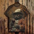 Men's Cat Drinking Red Wine Art Print T-shirt elevenforest