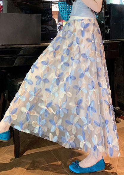 Art Blue Elastic Waist Tulle Skirt Summer