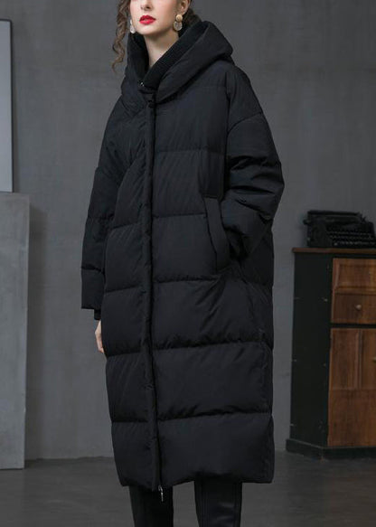 Orange Hooded Zip Up Duck Down Down Coat Long Sleeve