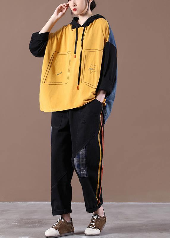 Yellow Loose Denim Stitching Suit