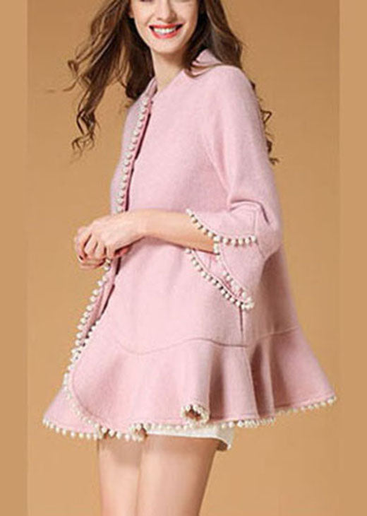 Pink Pockets Nail Bead Fall Woolen Coat