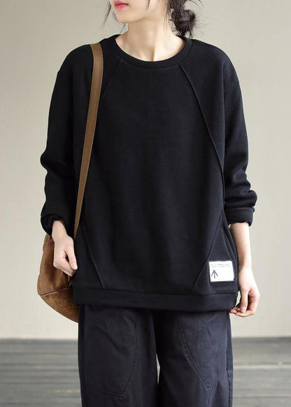 Modern Black Clothes O Neck Patchwork Silhouette Spring Blouses