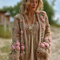Vintage Pink Roses Crochet Chunky Cozy Cardigan artswardrobe