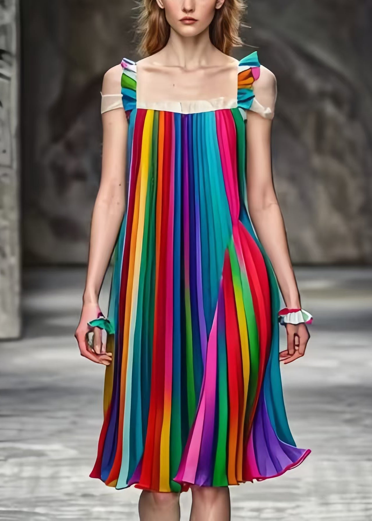 Rainbow Oversized Wrinkled Cami Dress Summer