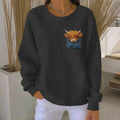 Women's Highland Cow Print Crew Neck Casual Sweatshirt artswardrobe