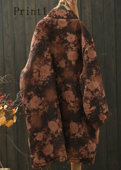 Stand Collar Print Oriental Button Fine Cotton Filled Coat Spring