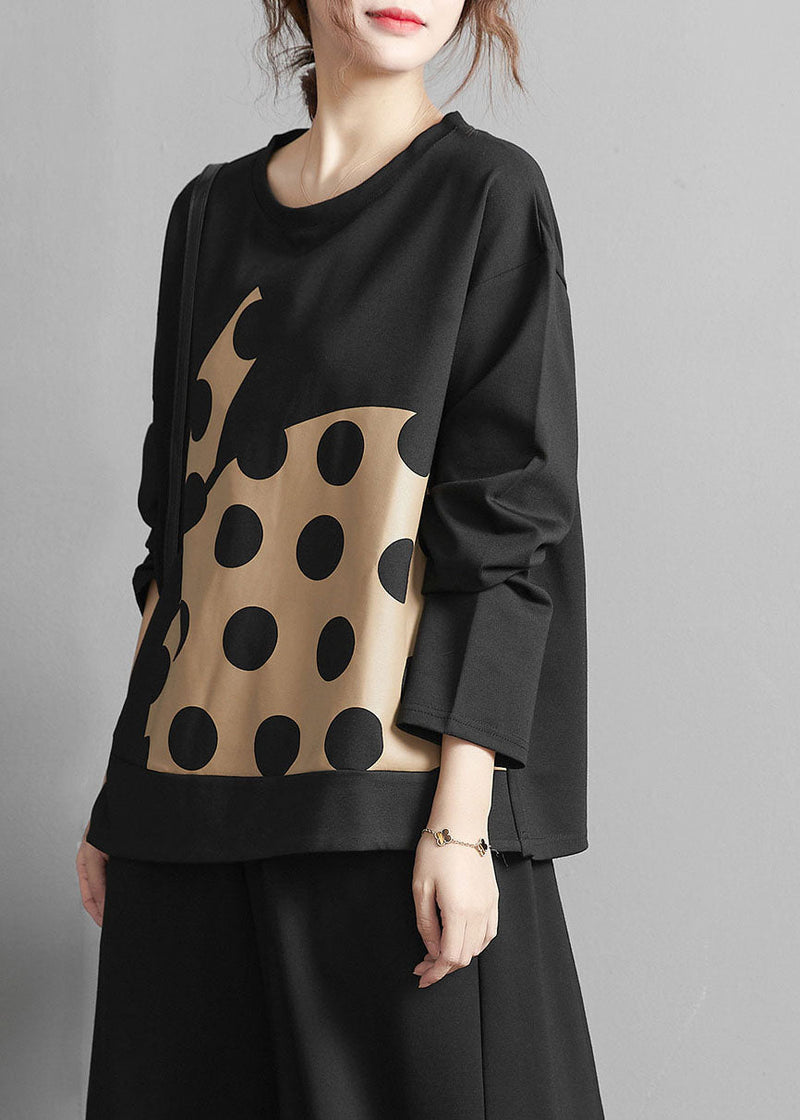 Black Print Dot Cotton Top Spring