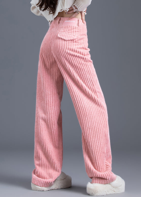 Pink Pockets Corduroy Wide Leg Pants Spring