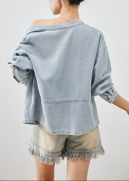 Denim Blue Oversized Pockets Cotton Coat Outwear Fall