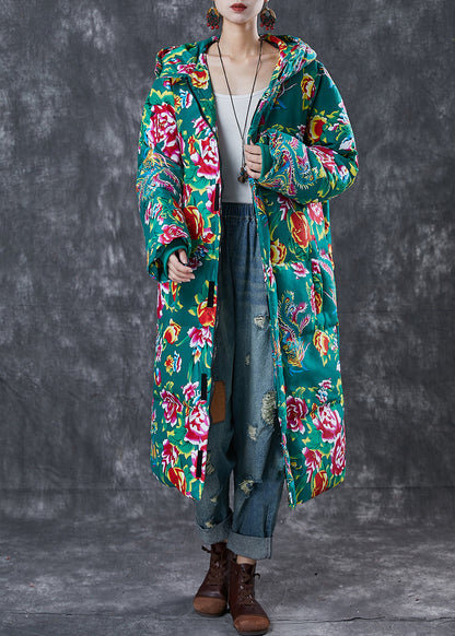 Green Original Print Fine Cotton Filled Parka Jacket Hooded Winter