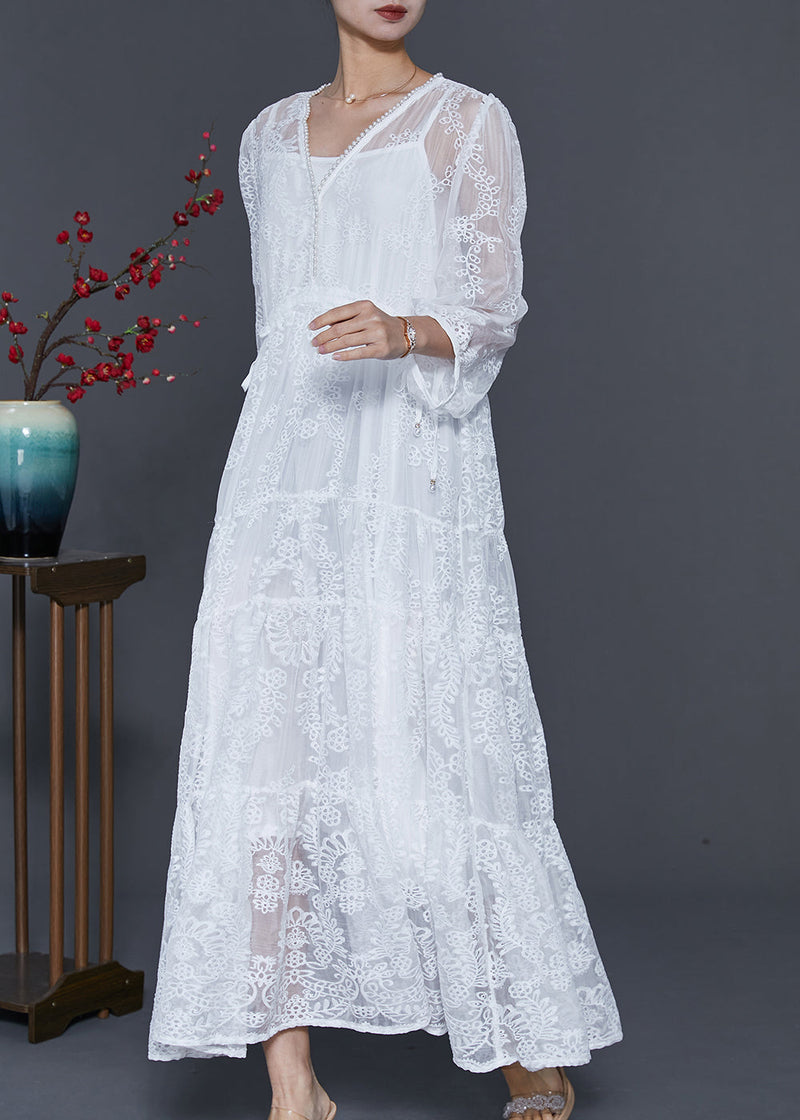 White Embroidered Lace Maxi Dresses Spring