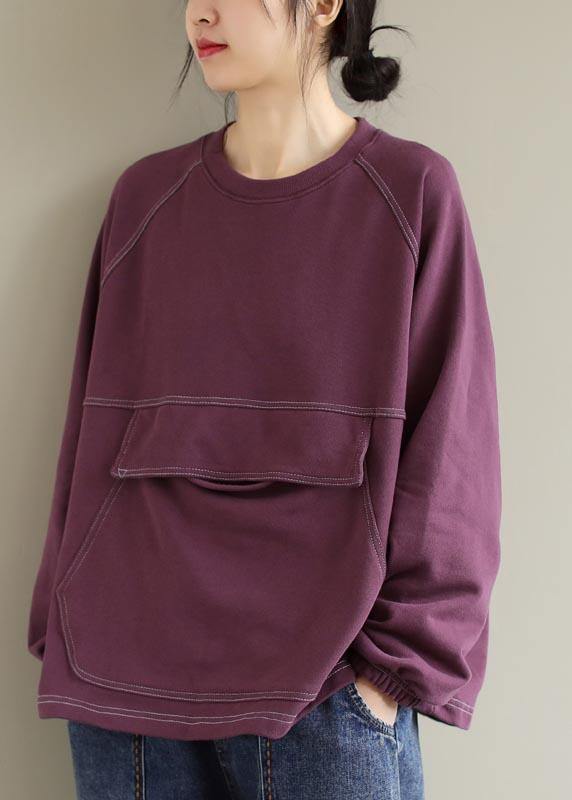 French Purple Tops Blouses O Neck Patchwork Silhouette Spring Blouses