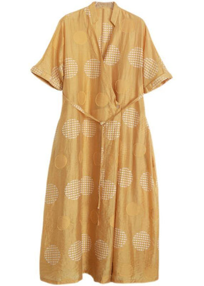 Yellow Dot Tie Waist Dress Summer Dress