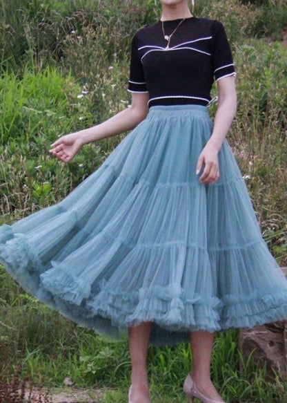 Blue Patchwork Circle Pleated Dress Fall Skirt