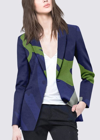 Boutique Blue Button Peter Pan Collar Print Coat Long Sleeve