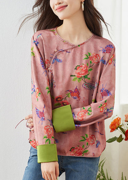 Pink O Neck Print Shirt Top Spring